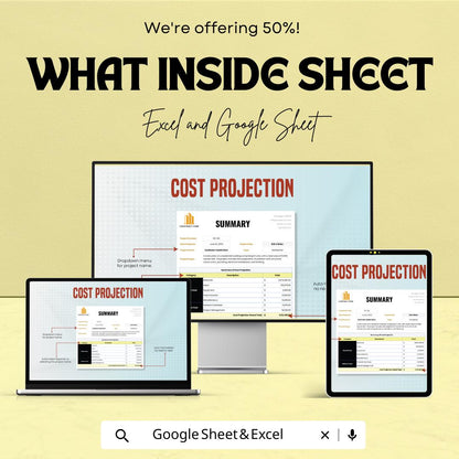 Cost Projection Template | Construction Cost Estimate Spreadsheet | Direct and Indirect Cost Calculator | Project Cost Summary Template