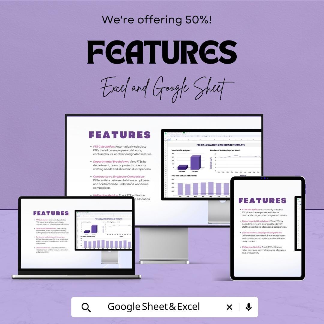 FTE Calculation Dashboard - Google Sheet Template | Employee Resource Planning | FTE Calculation Tool | Full-Time and Part-Time Analysis