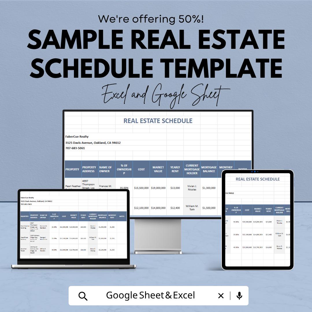 Real Estate Schedule Template | Property Management Spreadsheet | Rental Property Tracker | Investment Property Sheet