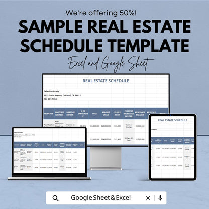 Real Estate Schedule Template | Property Management Spreadsheet | Rental Property Tracker | Investment Property Sheet