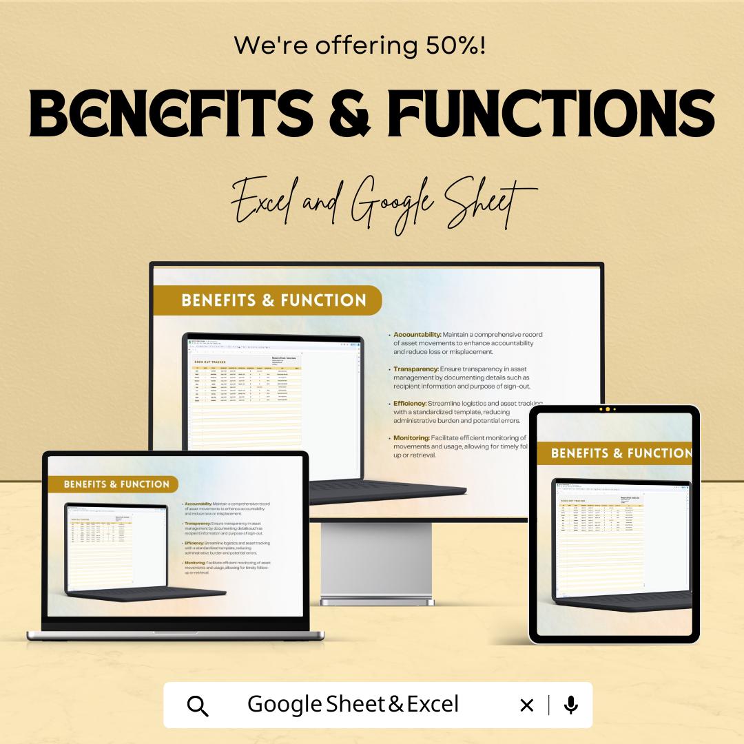 Sign Out Tracker Sheet | Asset & Equipment Log | Editable Google Sheets and Excel Template | Check-Out Register | Printable Sign-Out Form