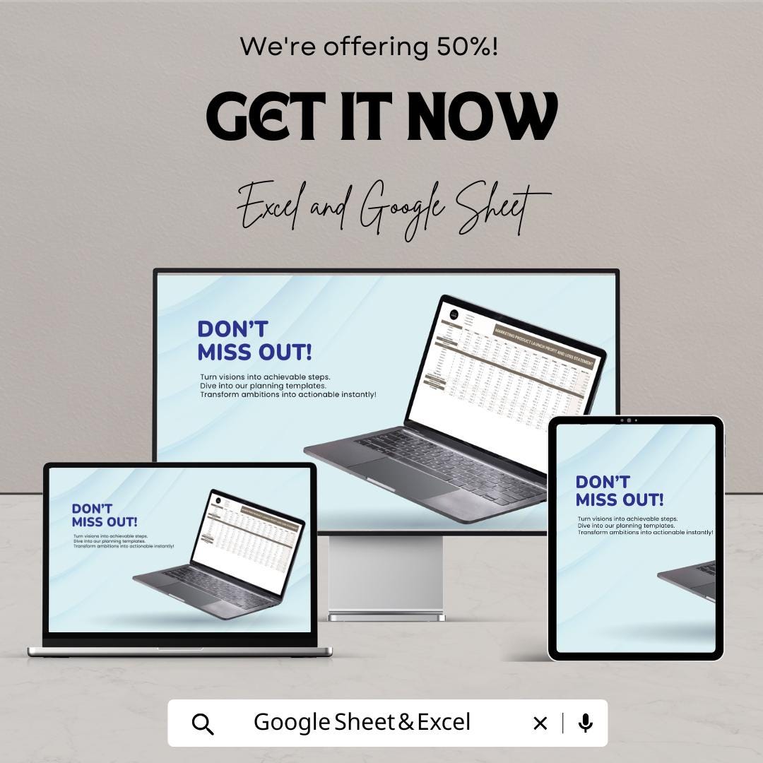Marketing Product Launch Profit and Loss Statement Template | Excel & Google Sheets | Business Budget Planner, Financial Tracker