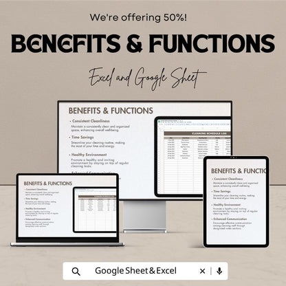 General Cleaning Schedule Template | Cleaning Checklist Spreadsheet | Home Cleaning Planner | Cleaning Log Tracker