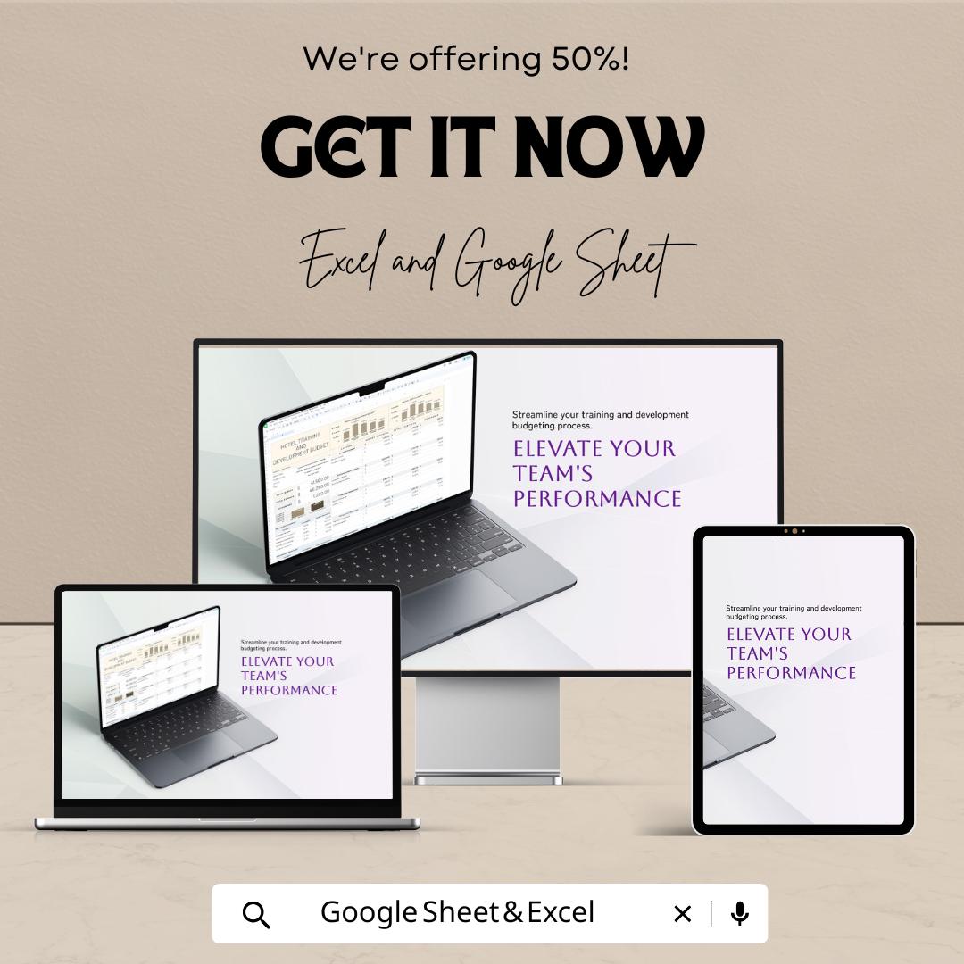 Hotel Training and Development Budget Sheet – Excel & Google Sheet Template – 2024 Training Budgeting for Hotels – Track Staff Training