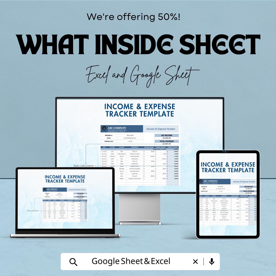 Income and Expense Tracker Template Excel, Monthly Budget Spreadsheet, Small Business Income Tracker,Expense Log Template