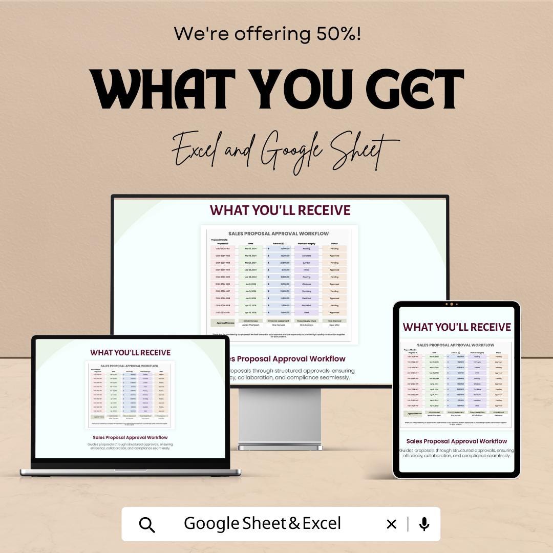 Sales Proposal Approval Workflow Template Excel & Google Sheets | Proposal Tracking Spreadsheet | Sales Approval Process Manager