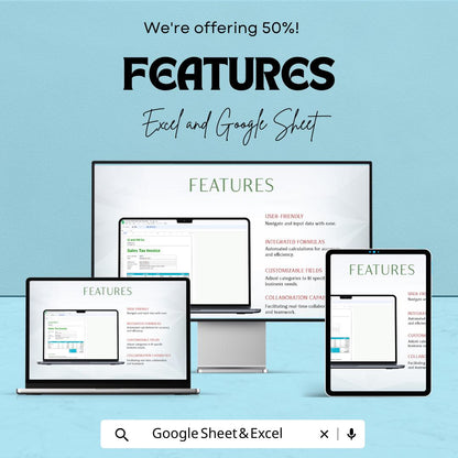 Invoice with Sales Tax Template Sheet - Editable Excel and Google Sheet | Simple & Professional Sales Invoice for Small Businesses