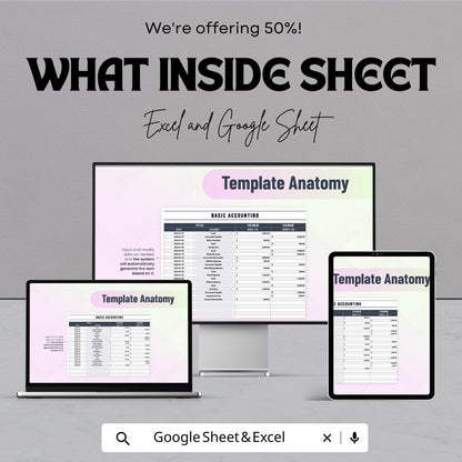 Basic Accounting Template | Excel and Google Sheets | Entry-Level Bookkeeping Spreadsheet | Debit & Credit Tracker | Simple Accounting Sheet
