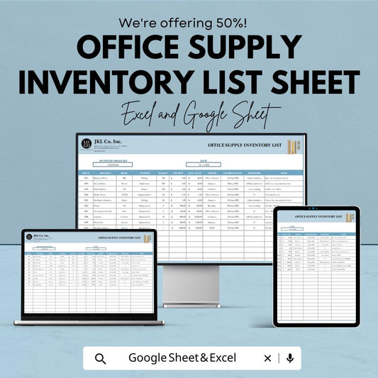 Office Supply Inventory List - Excel & Google Sheet - Track Supplies, Manage Office Inventory, Budget Template, Business Organization Tool