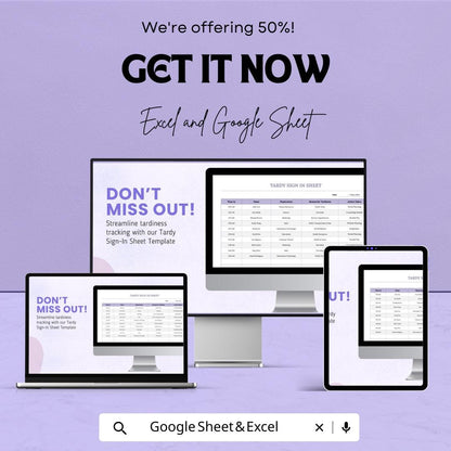 Tardy Sign In Sheet – Excel & Google Sheet Template for Tracking Employee or Student Tardiness | Customizable Attendance Tracker