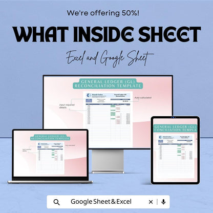 General Ledger (GL) Reconciliation Template | Excel & Google Sheets | Financial Statement Reconciliation Tool | Accounting Spreadsheet
