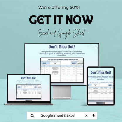 Software Support & Maintenance Template | Support Schedule Spreadsheet | IT Maintenance Tracker | Service Agreement Template |