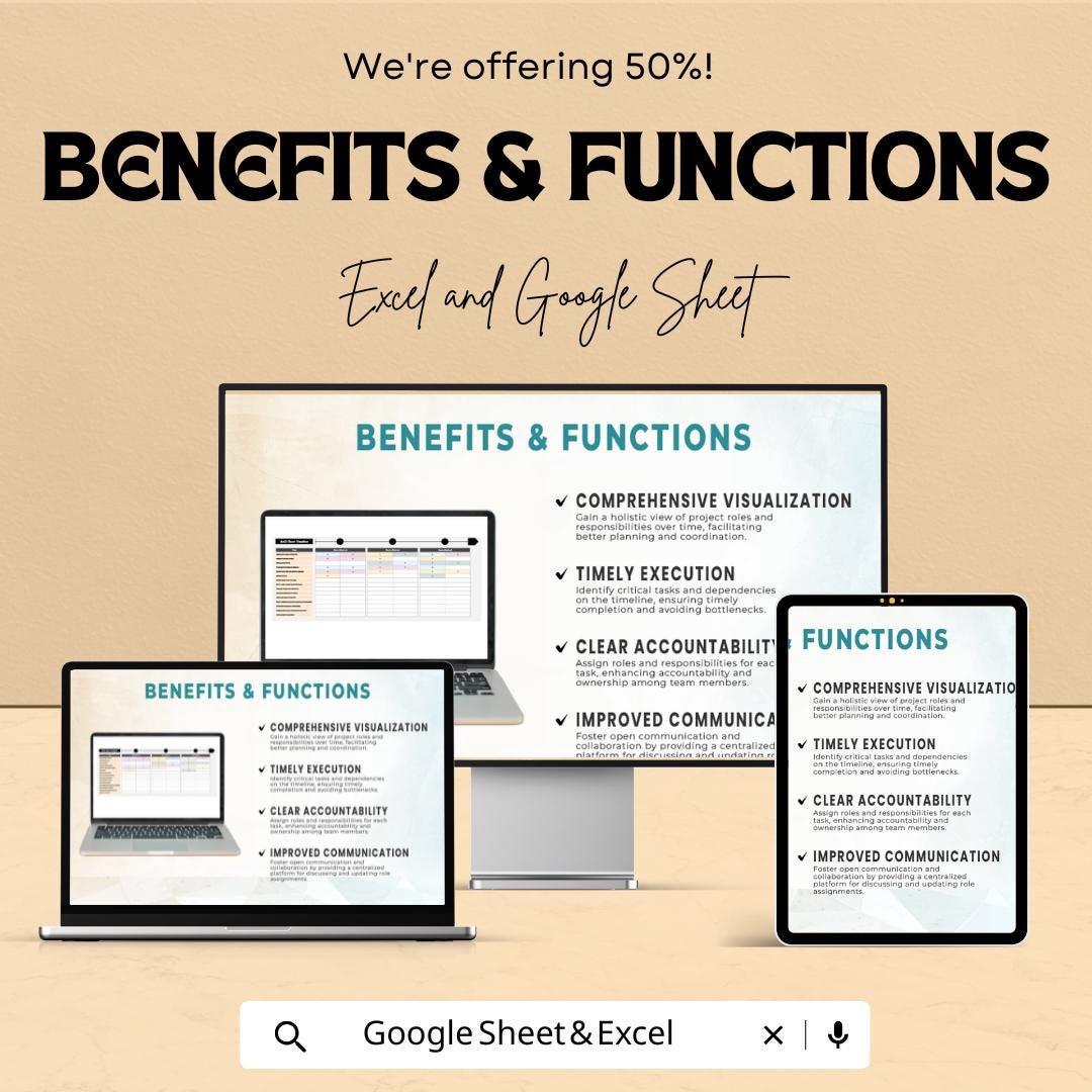 RACI Chart Timeline Sheet | Excel and Google Sheets Template | Project Management, Task Assignment & Team Collaboration | Instant Download