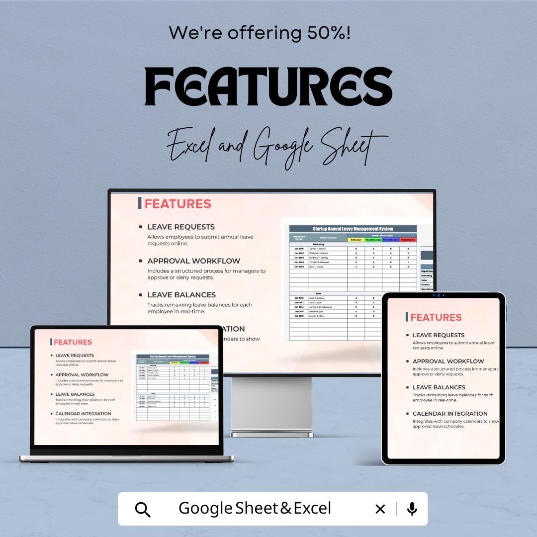 Startup Annual Leave Management System Template | Excel & Google Sheets | Employee Leave Tracker | HR Leave Planner | Digital Download