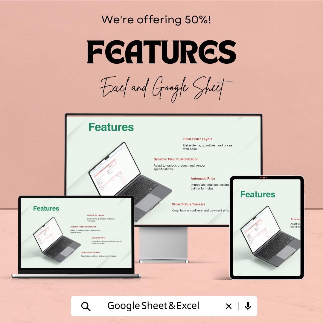 Invoice Purchase Order Template | Purchase Order Form | Business Procurement Spreadsheet | Excel & Google Sheets | Vendor Billing Template
