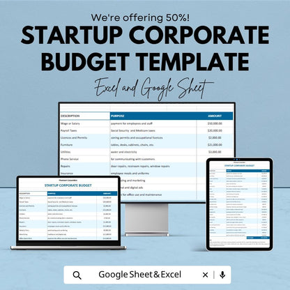 Startup Corporate Budget Template | Corporate Budget Spreadsheet | Business Financial Planning Sheet | Excel & Google Sheets |