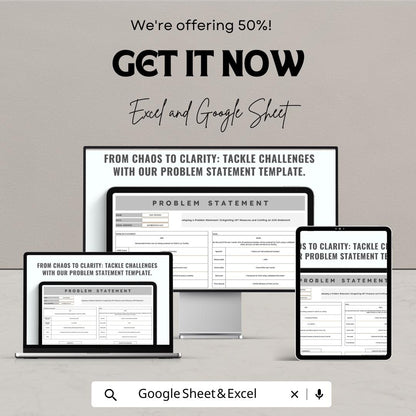 Problem Statement Sheet Template | Google Sheets | Project Planning & Analysis Tool | Editable Download | Business and Academic Use