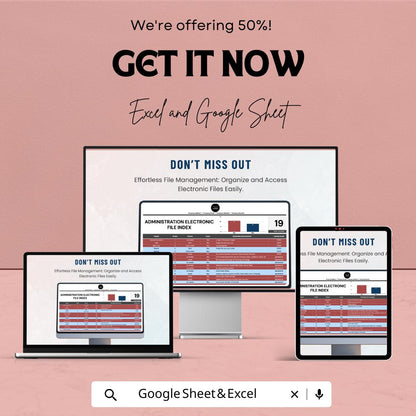 Administration Electronic File Index Template | Digital File Index for Excel & Google Sheets | Office Document Organizer