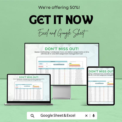 Multiple Assignment Template | Assignment Tracker Spreadsheet | Student Homework Planner | Excel & Google Sheets | Study Organizer Sheet