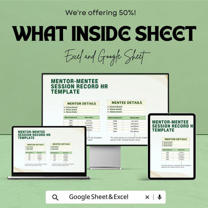 Mentor Mentee Session Record Template, HR Mentorship Tracker, Employee Coaching Log, Excel & Google Sheets Mentoring Spreadsheet