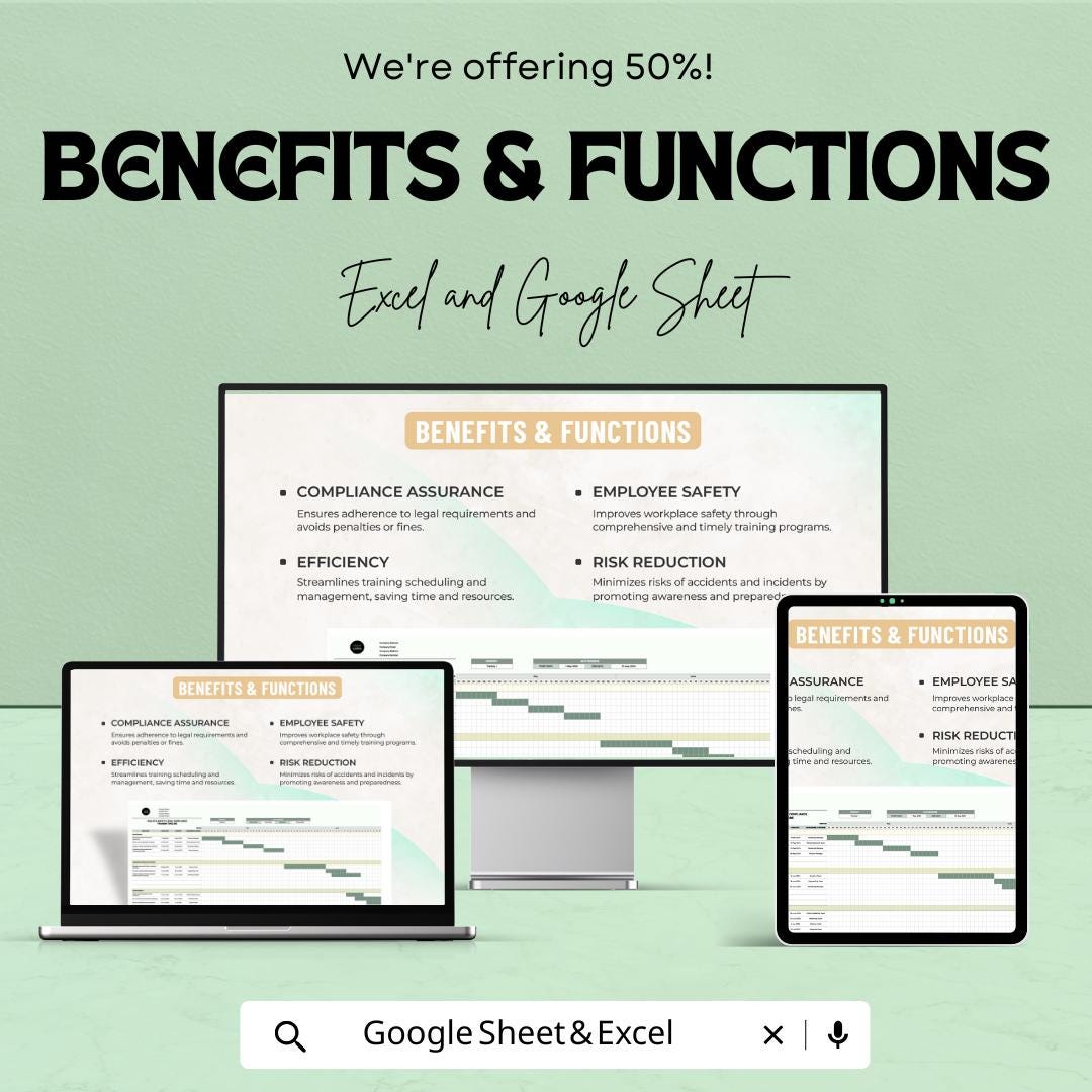 Health and Safety Legal Compliance Training Timeline Sheet | Google Sheets Template | Employee Safety & Training Tracker | Instant Download