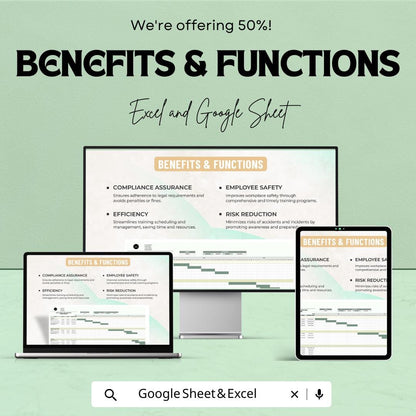 Health and Safety Legal Compliance Training Timeline Sheet | Google Sheets Template | Employee Safety & Training Tracker | Instant Download