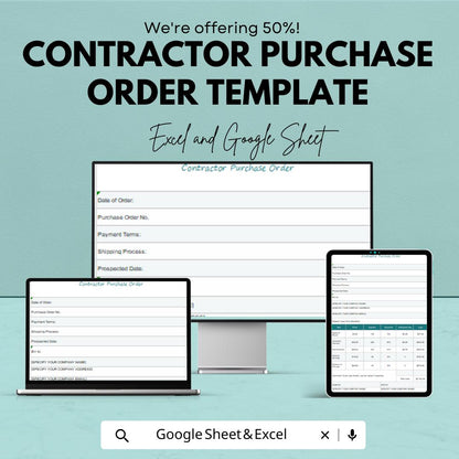 Contractor Purchase Order Template | Construction Purchase Order Form | Business Order Tracker | Instant Download