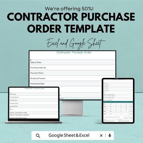 Contractor Purchase Order Template | Construction Purchase Order Form | Business Order Tracker | Instant Download