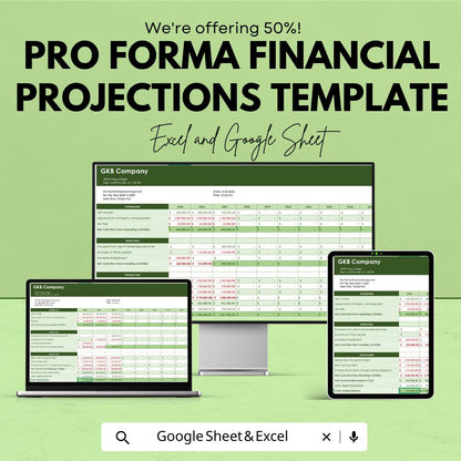 Pro Forma Financial Projections Template | Business Financial Forecast Spreadsheet | Cash Flow, Income & Balance Sheet Model