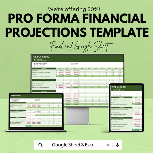 Pro Forma Financial Projections Template | Business Financial Forecast Spreadsheet | Cash Flow, Income & Balance Sheet Model
