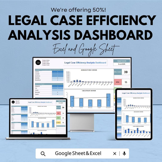 Legal Case Efficiency Analysis Dashboard - Google Sheet for Legal Case Tracking & Performance Metrics - Streamline Legal Operations
