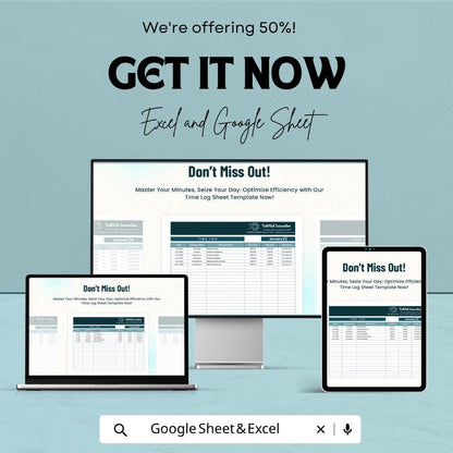 Time Log Sheet Template | Excel Time Tracker Spreadsheet | Employee Hours Tracker Template | Google Sheets & Excel |