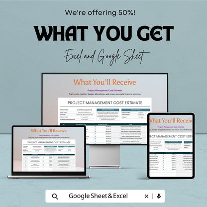 Project Cost Estimate Template | Project Budget Planner Spreadsheet | Cost Estimation Sheet | Excel & Google Sheets | Project Management