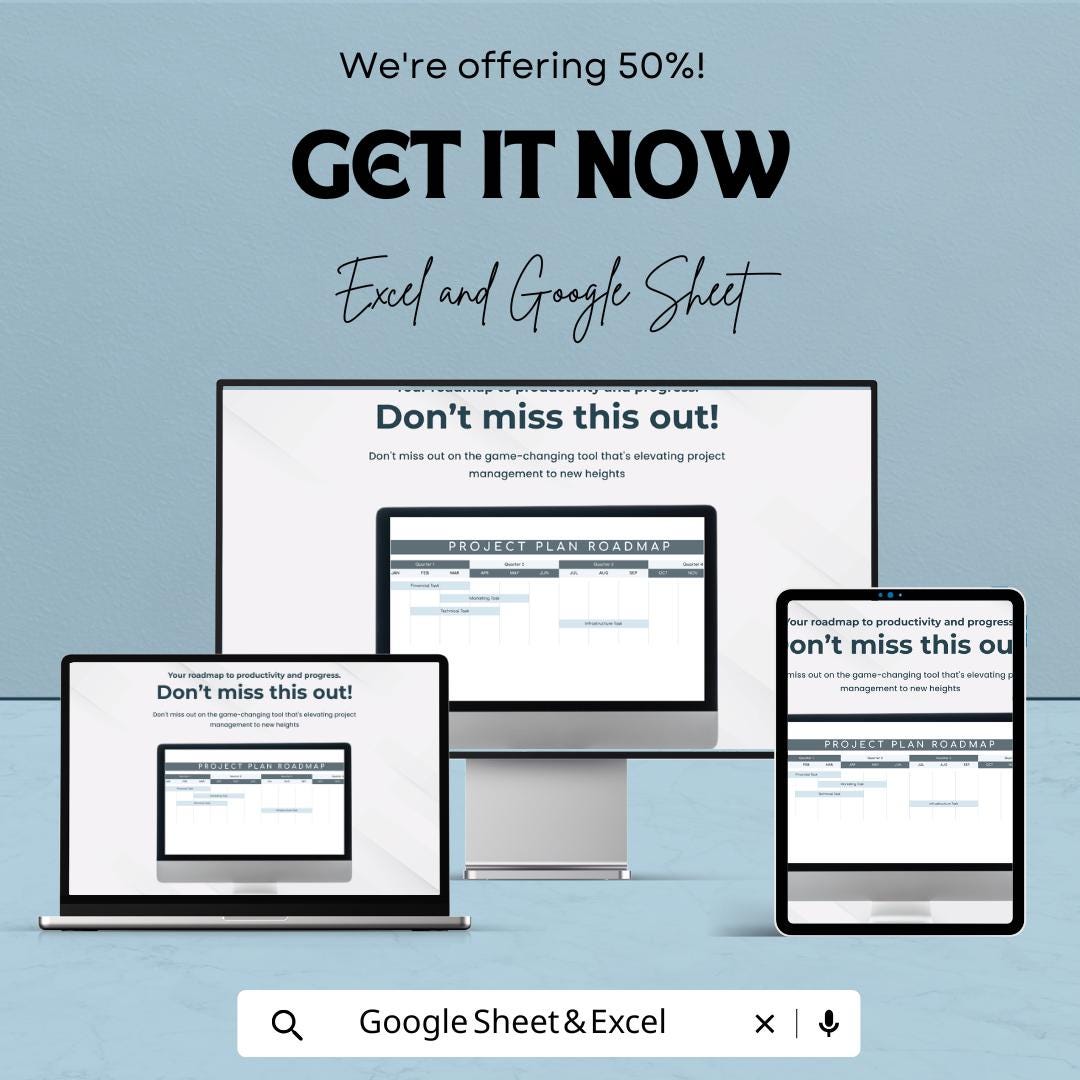 Project Plan Roadmap Sheet | Google Sheets | Task Management | Customizable Project Planner | Roadmap for Team & Resource Allocation