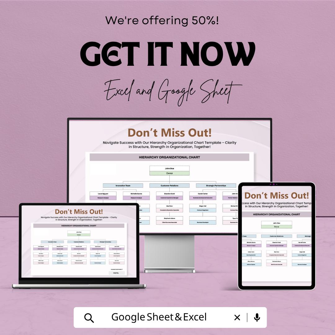 Hierarchy Organizational Chart Template | Org Chart Template Spreadsheet | Company Structure Chart | Team Hierarchy Diagram |