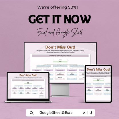 Hierarchy Organizational Chart Template | Org Chart Template Spreadsheet | Company Structure Chart | Team Hierarchy Diagram |