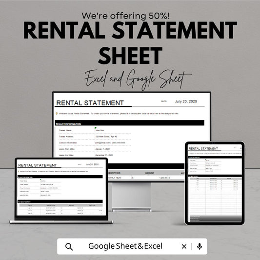 Rental Statement Template | Google Sheets & Excel | Rent Ledger | Tenant Account Summary | Instant Download