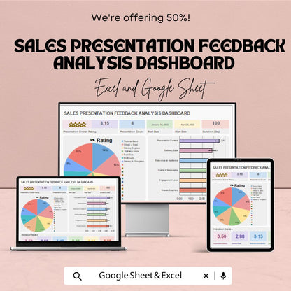 Sales Presentation Feedback Analysis Dashboard | Google Sheets & Excel Template | Performance Review Tracker | Sales Metrics Dashboard |