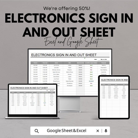 Electronics Sign In and Out Sheet | Track Electronics Checkout | Excel & Google Sheets Template