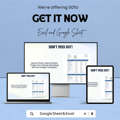 Startup Marketing Budget Sheet | Google Sheet & Excel Template for Budget Allocation, Expense Tracking, and ROI Analysis | Editable Business