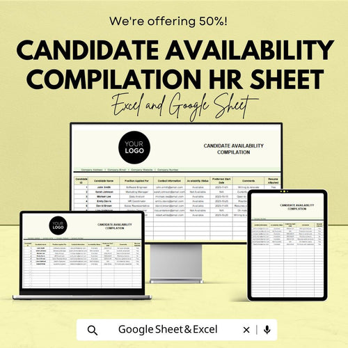 Candidate Availability Compilation HR Sheet | Recruitment Tracker | Excel & Google Sheets Template for Efficient Hiring