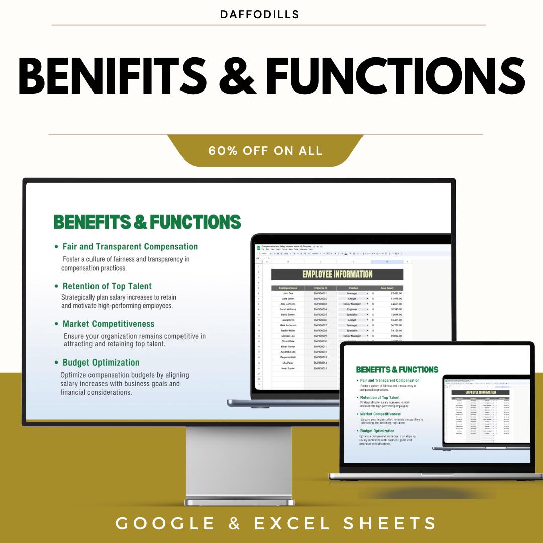 Compensation and Salary Increase Matrix HR Template, Salary Review Tool, Employee Pay Matrix, HR Compensation Planner