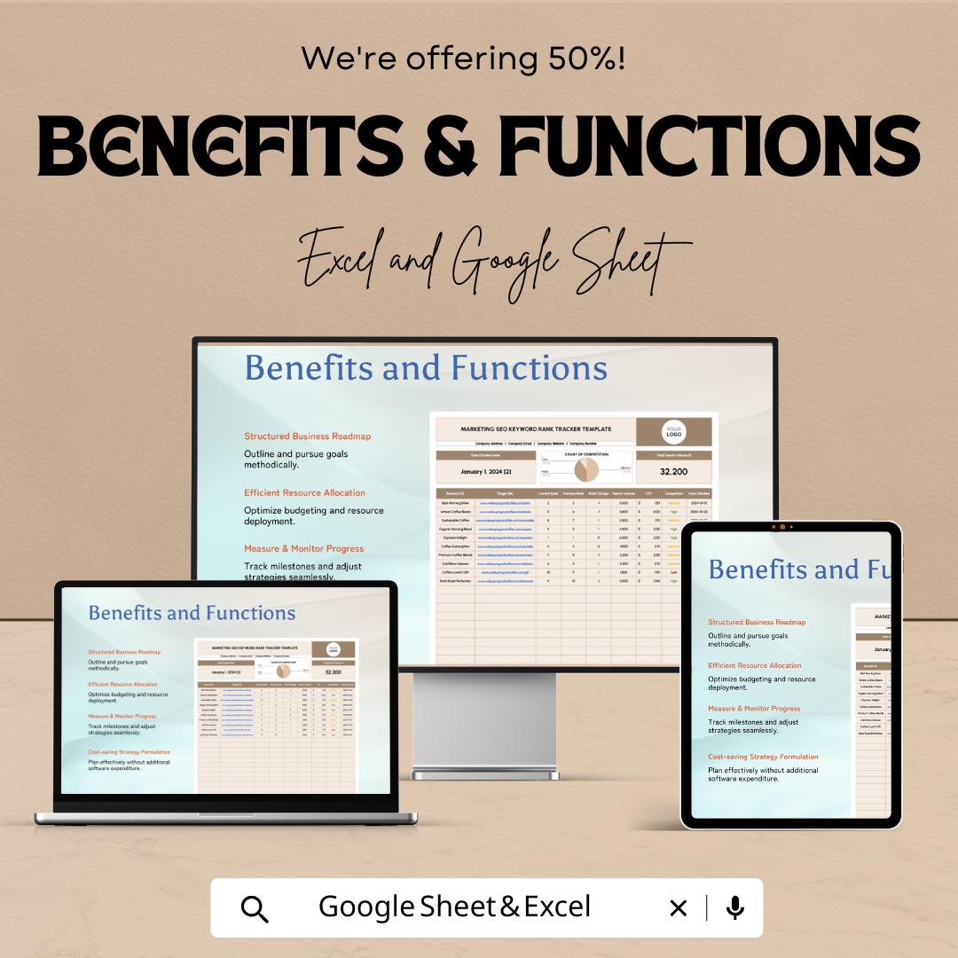 Marketing SEO Keyword Rank Tracker Template | Excel and Google Sheets | Keyword Ranking & SEO Tracking Spreadsheet