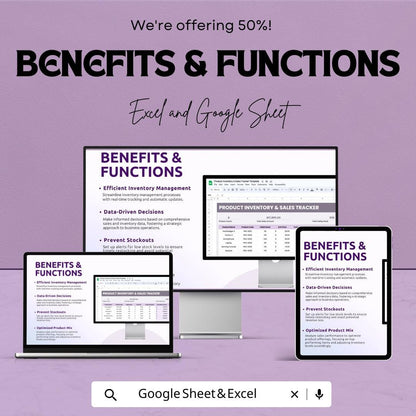 Product Inventory and Sales Tracker Sheet | Excel and Google Sheets | Stock and Order Log | Sales Report Template | Instant Download