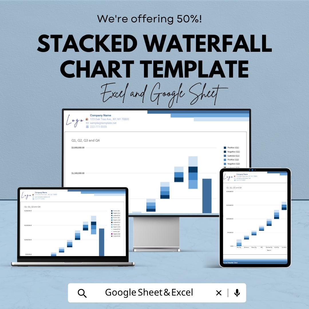 Stacked Waterfall Chart Template | Financial Analysis Spreadsheet | Dynamic Business Dashboard | Excel & Google Sheets