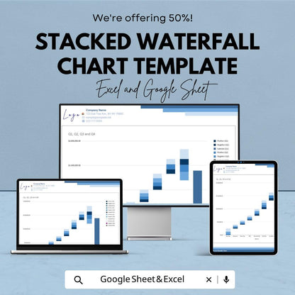 Stacked Waterfall Chart Template | Financial Analysis Spreadsheet | Dynamic Business Dashboard | Excel & Google Sheets