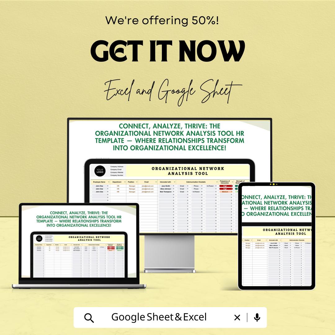 Organizational Network Analysis Tool HR Template | Employee Relationship Mapping | Excel & Google Sheets HR Analytics Spreadsheet