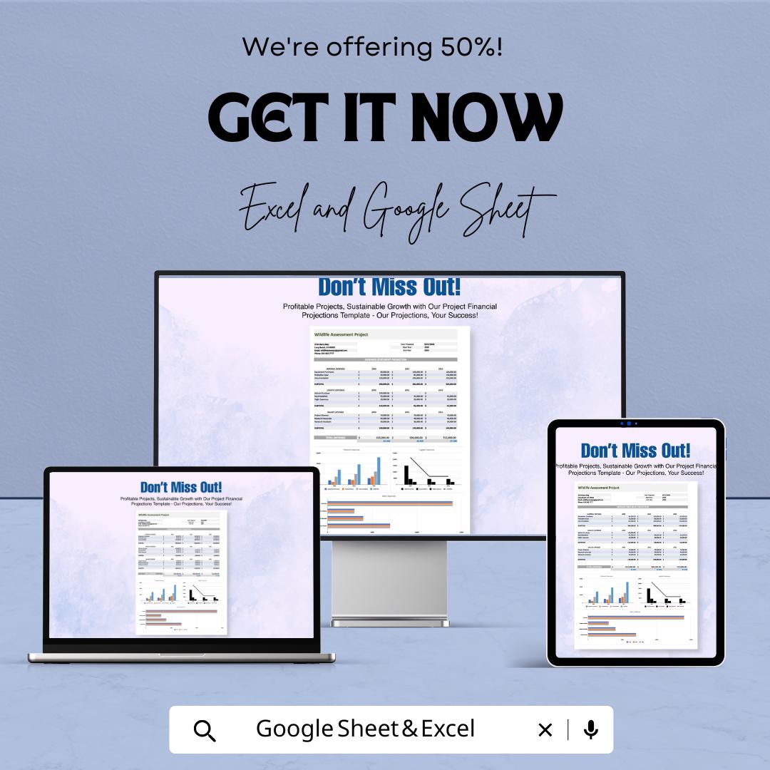 Project Financial Projections Template | Project Forecasting Spreadsheet | Revenue and Expense Forecast Template | Financial Planning Model