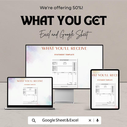 Statement Template | Invoice & Billing Tracker for Excel and Google Sheets | Business Finance Spreadsheet | Payment Record Template