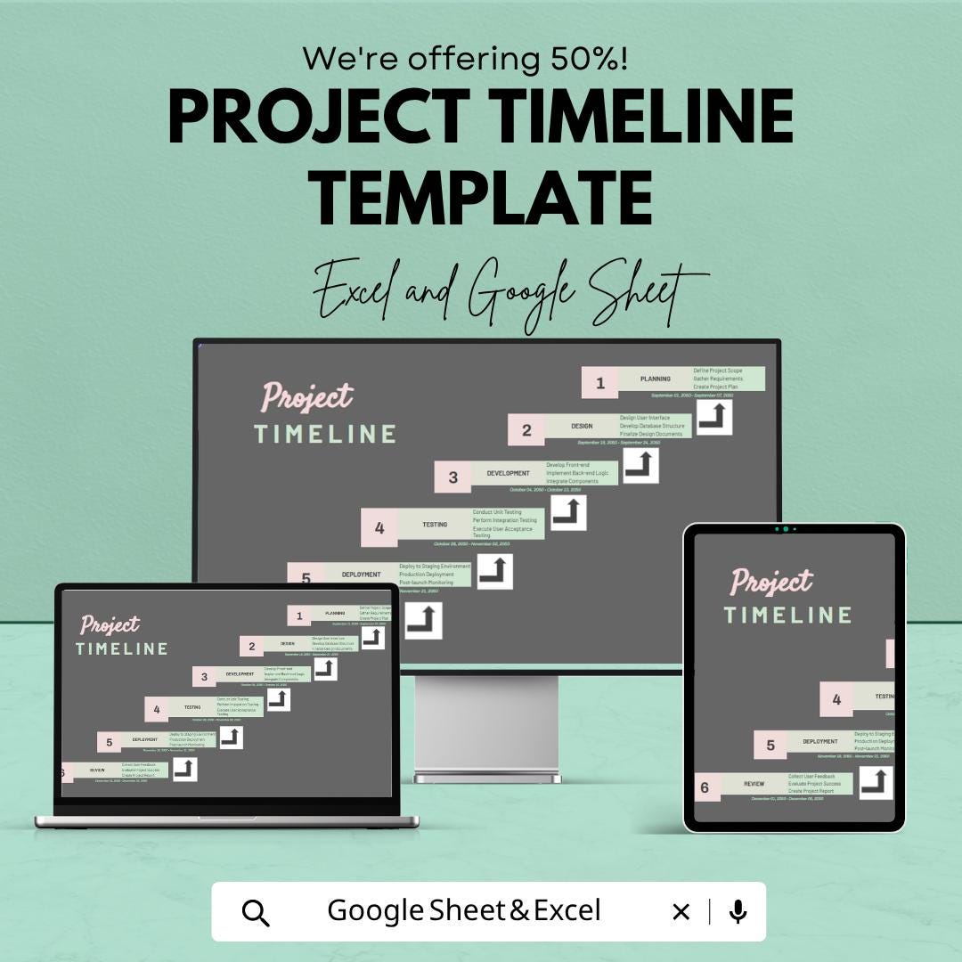 Project Timeline Template | Project Schedule Spreadsheet | Gantt Chart Tracker | Project Planning Template | Excel & Google Sheets |
